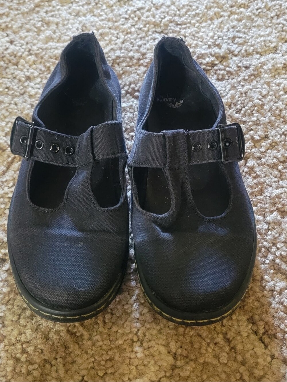 Women's Dr. Martens Leather T-Strap Flat Shoes, Size 7, Black
